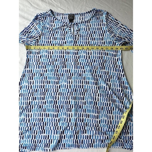 Clara Sun Woo Tunic Size S BLue White Abstract Relaxed Oversized Lagen Travel - Picture 5 of 6